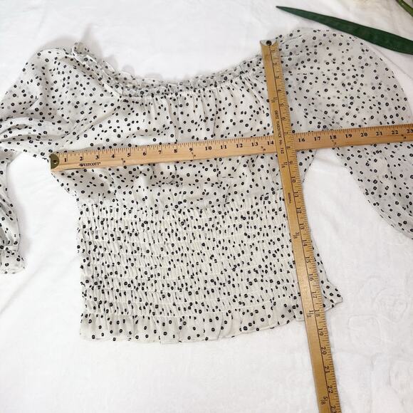 Anthropologie Lucia Off Shoulder Smocked Polka Dot Blouse Romantic Medium - Picture 14 of 15